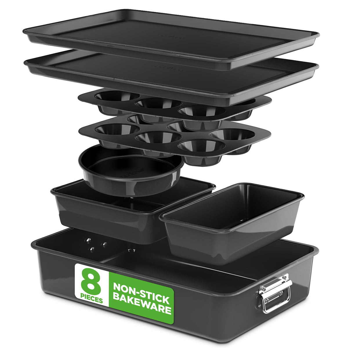 NutriChef ensemble devant montrant les huit pièces pour cuisson polyvalente
