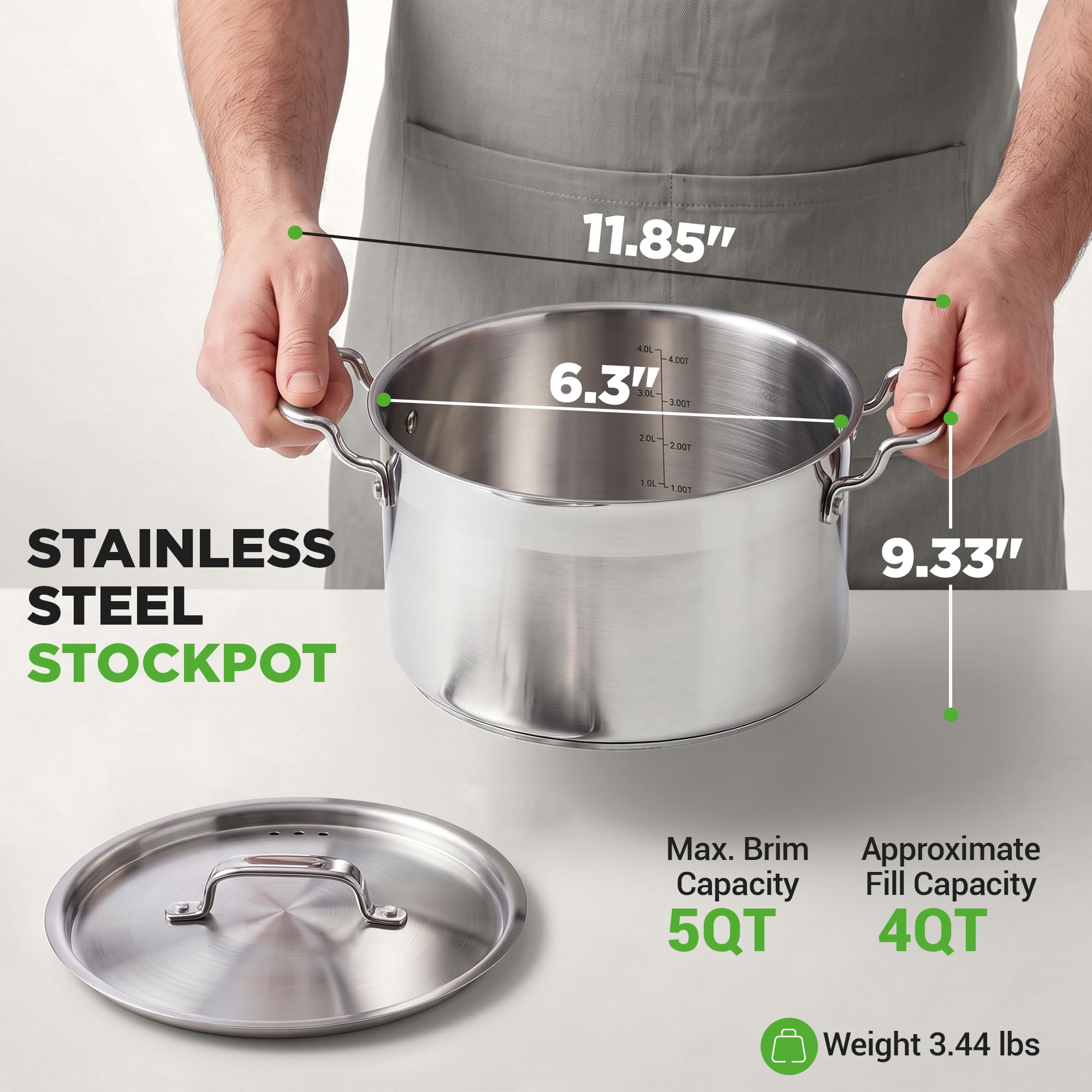 NutriChef gros plan de l'intérieur inox 18/8 montrant la surface non réactive