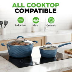 NutriChef gros plan revêtement céramique bleu diamant pour cuisson uniforme