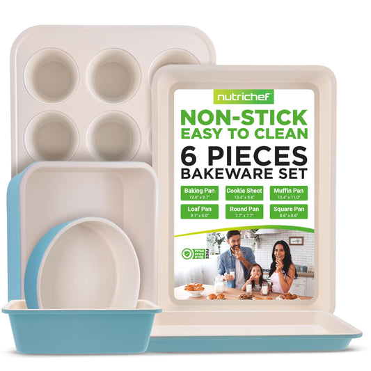 NutriChef plat face turquoise montrant finition antiadhésive pratique