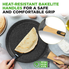 NutriChef poêle en action cuisson d’une crêpe fine pour résultat uniforme
