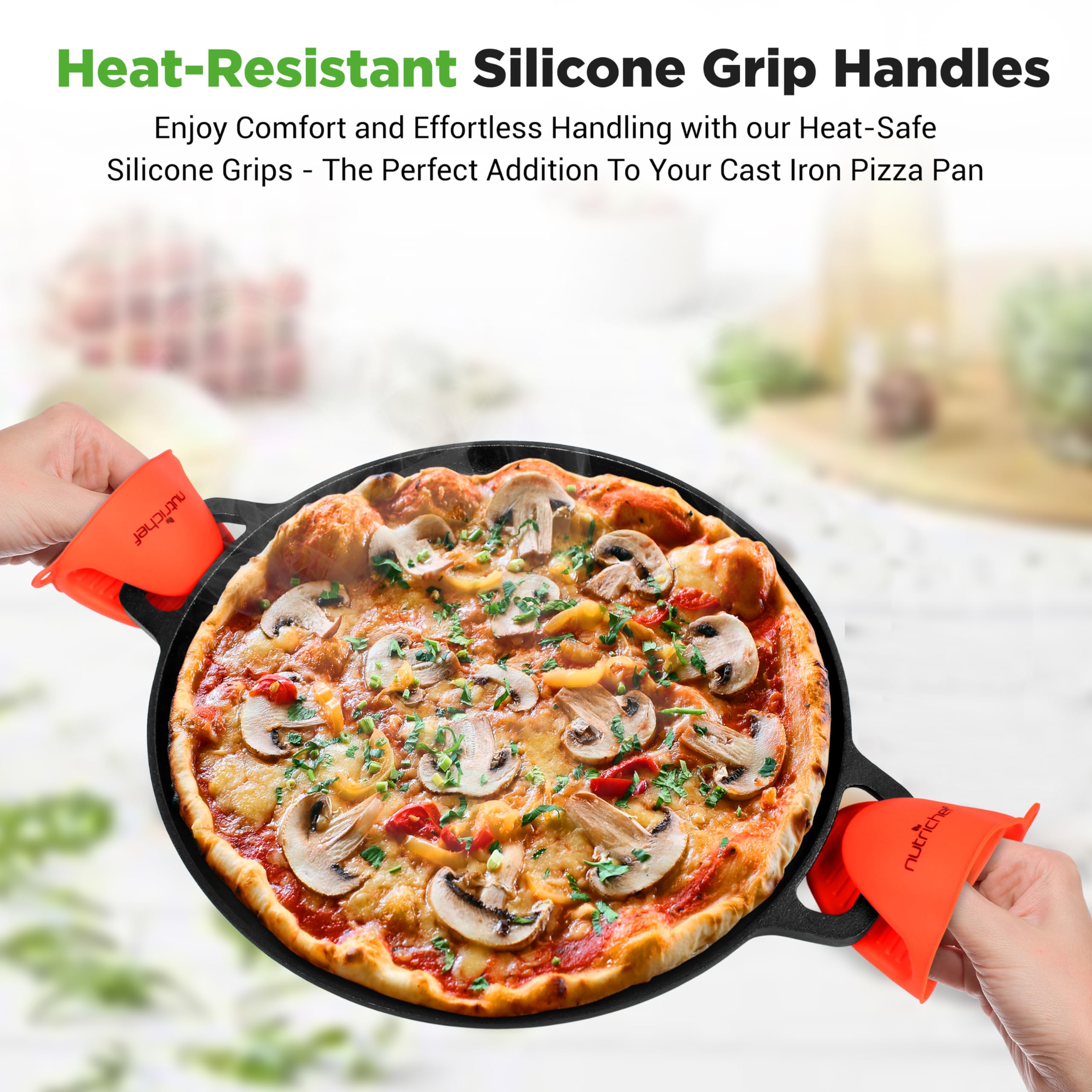 NutriChef poignées avec manchons silicone orange en place offrant prise sûre et protection thermique