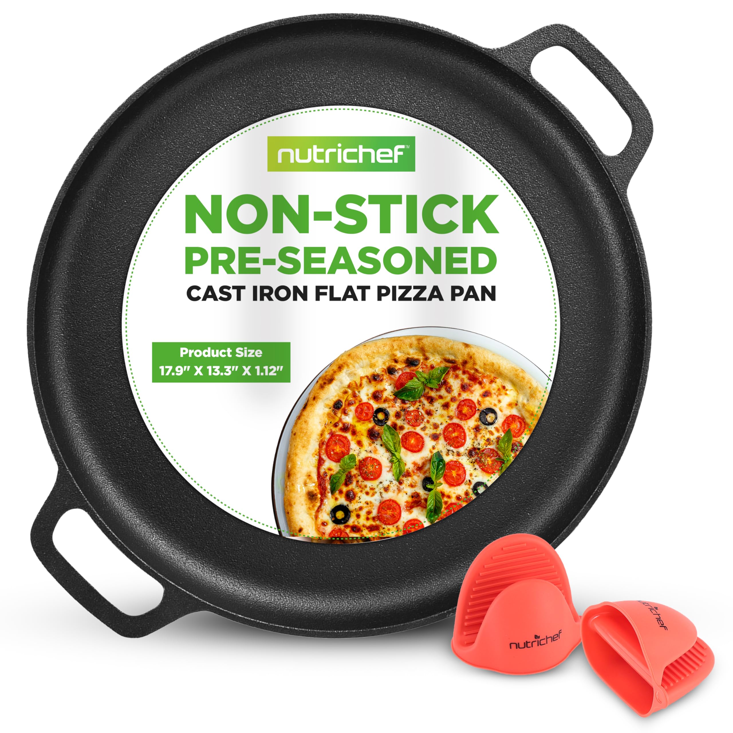 NutriChef vue face avant de la poêle en fonte montrant la taille et les poignées — robustesse pratique