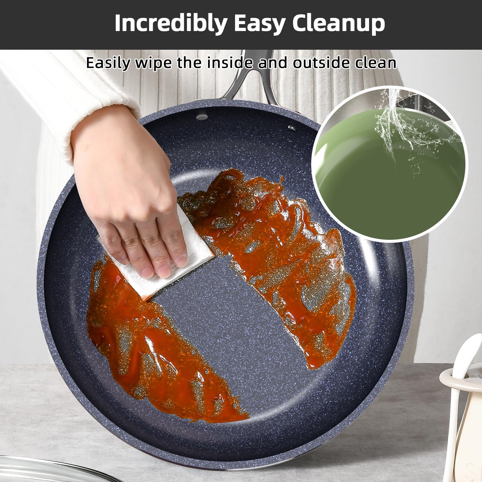 Nuwave intérieur d'une casserole montrant surface propre et facile nettoyage