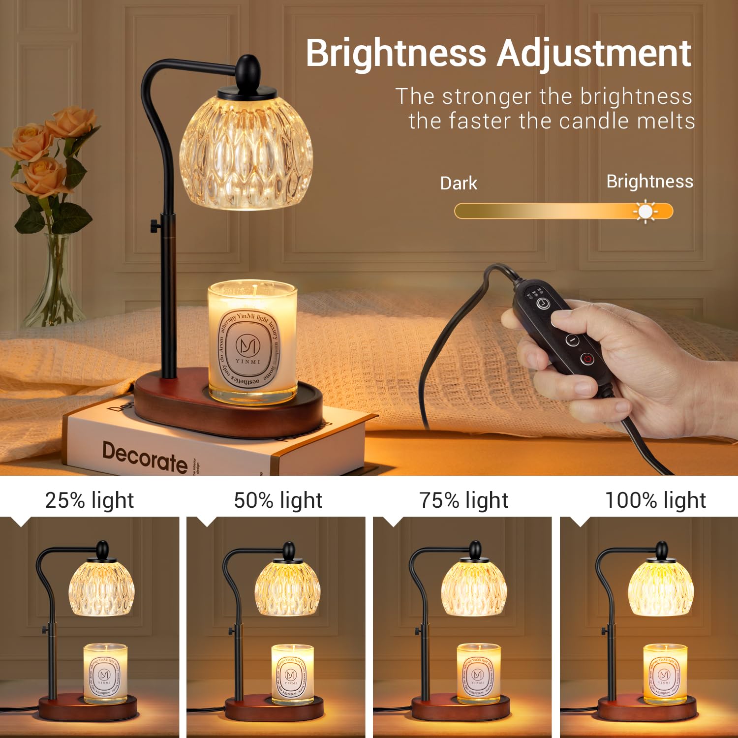 NVRGIUP lampe chauffe-cire gros plan sur le variateur pour un contrôle précis de la lumière