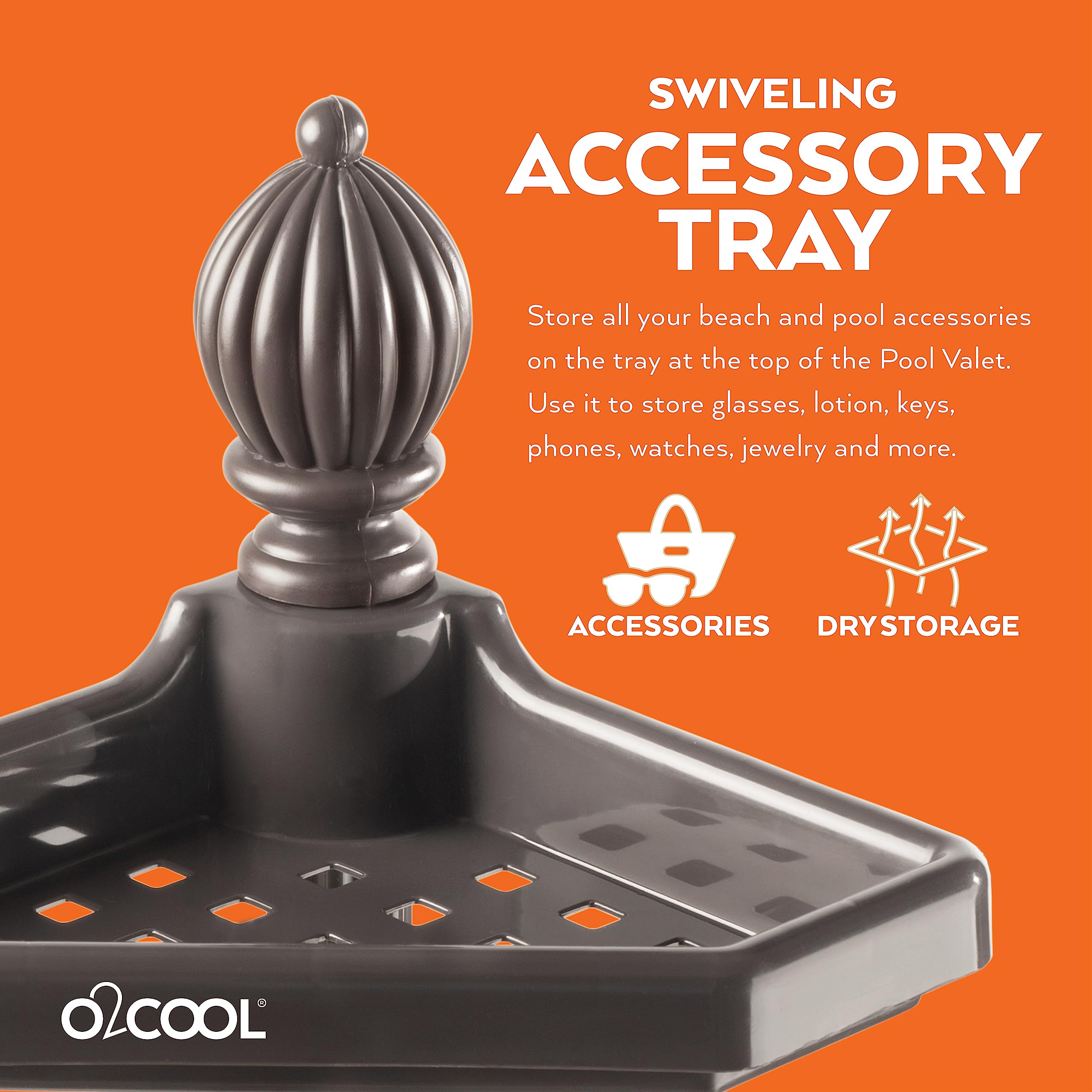 O2COOL tablette pivotante en usage accessible pour accessoires de piscine