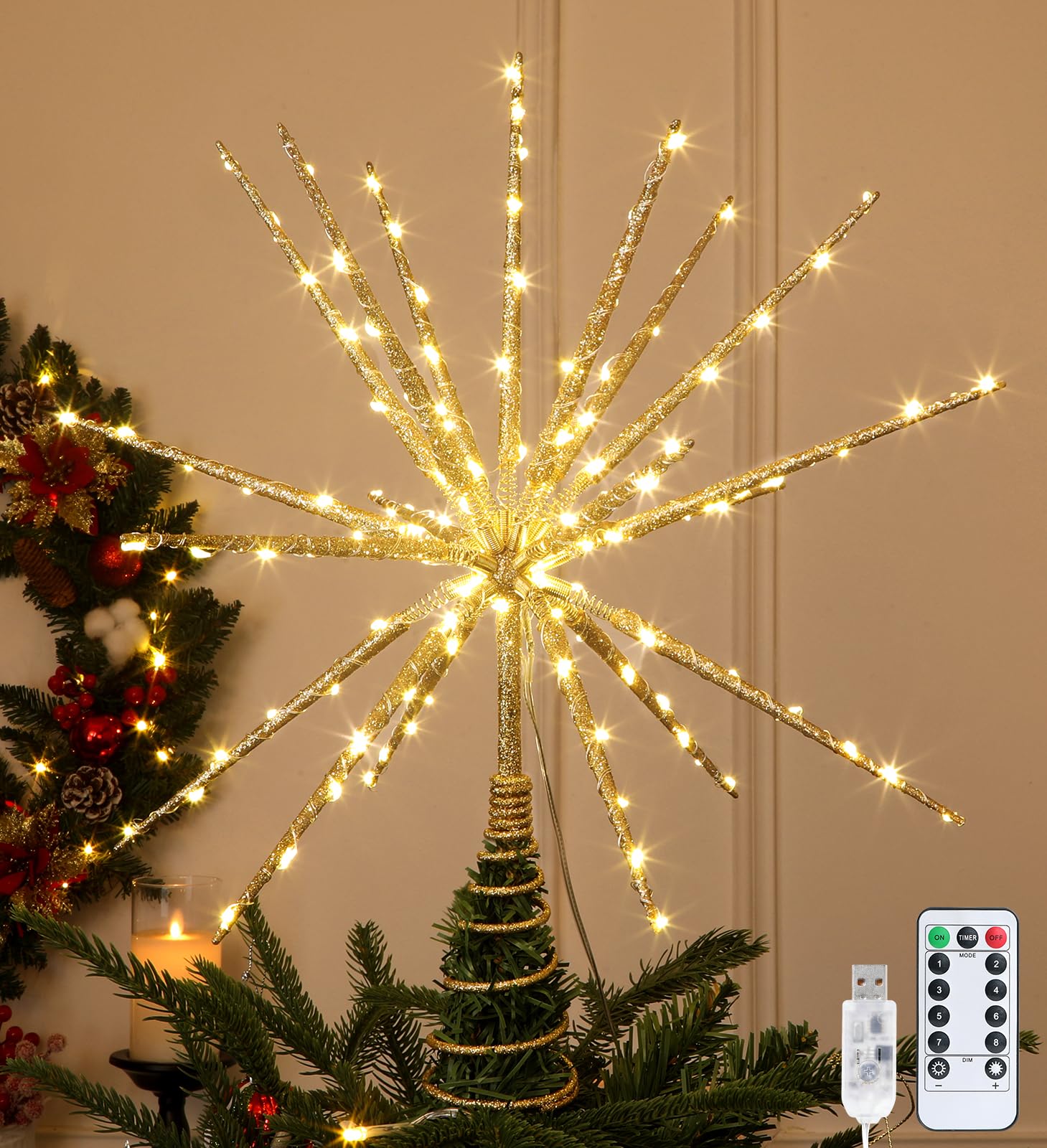 Obralitic étoile sommet sapin packaging avant, présence festive instantanée