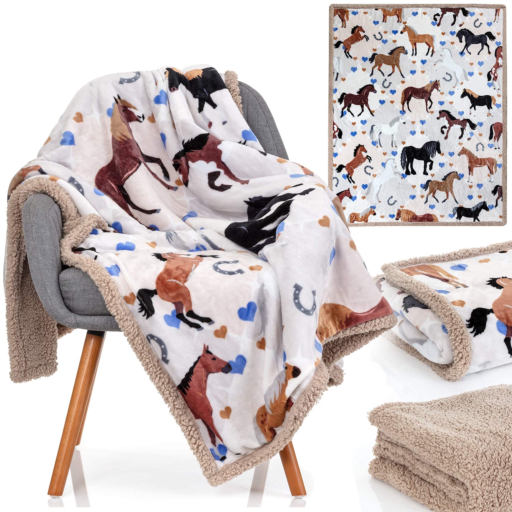 Plaid OBSI face avant motifs chevaux, décor charmant pour chambre
