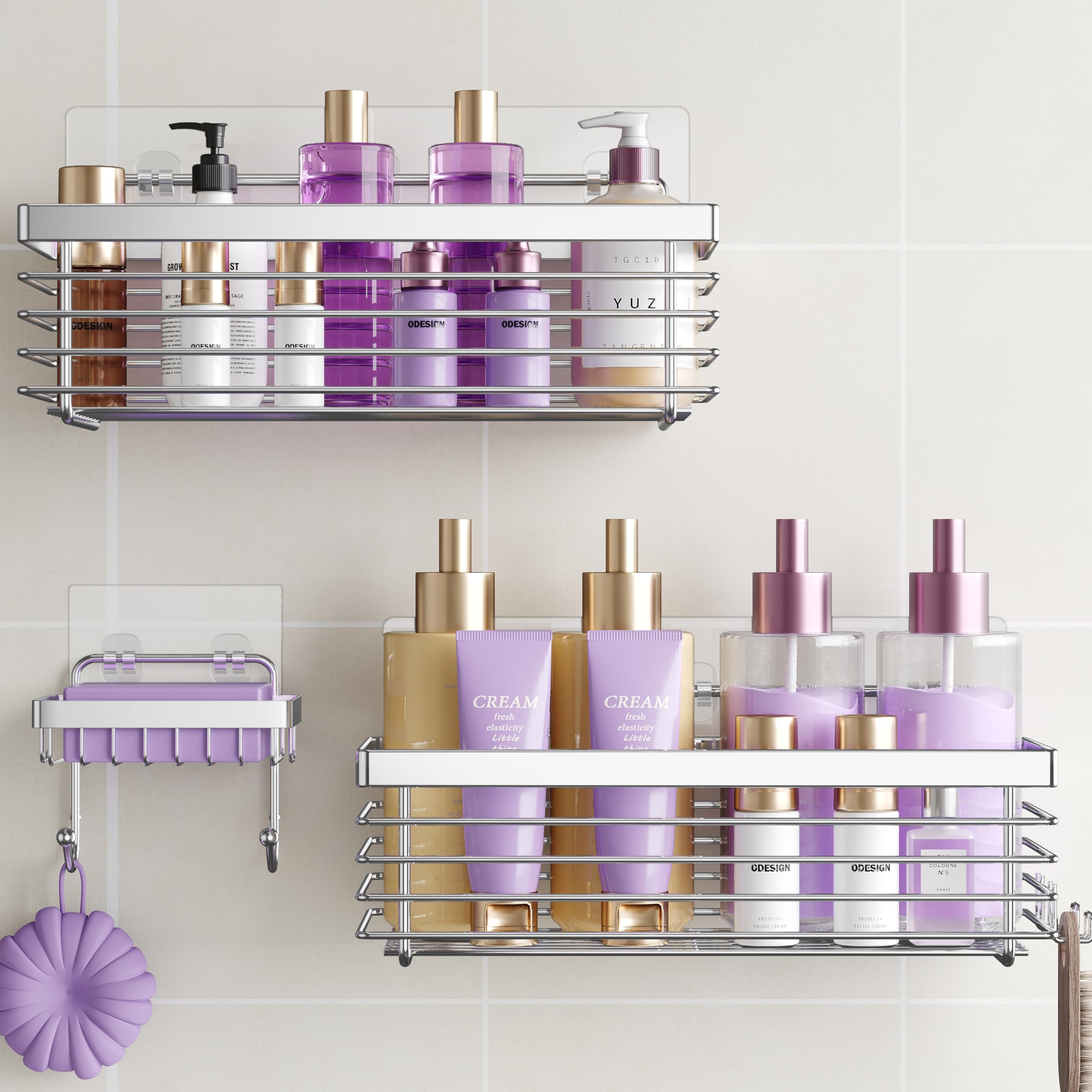 ODesign vue avant du porte-shampoing montrant rangement élégant et gain de place