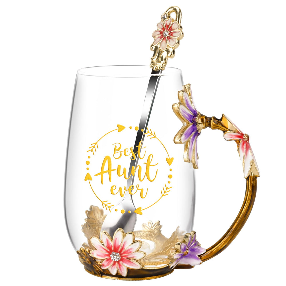 OEAGO tasse en verre face montrant design floral et élégance décorative