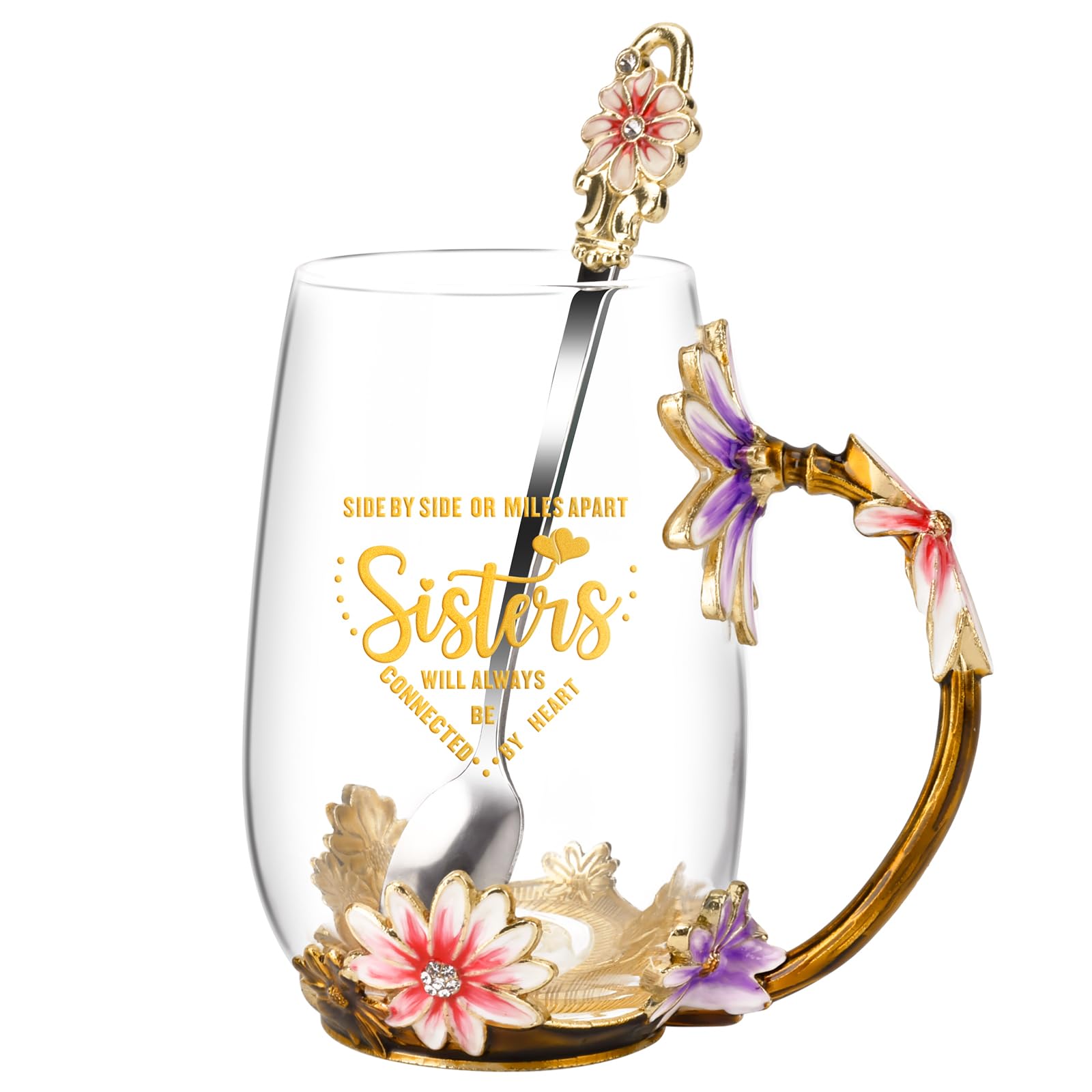OEAGO tasse en verre face design floral, cadeau élégant
