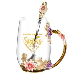 OEAGO tasse en verre face design floral, cadeau élégant