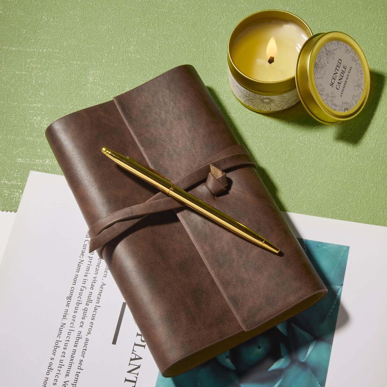 OHATOS carnet en cuir et stylo doré, invite à l'expression personnelle