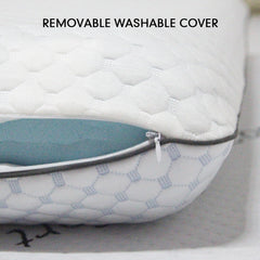 Okao Home Goods oreiller en usage sur lit, maintien ergonomique de la nuque