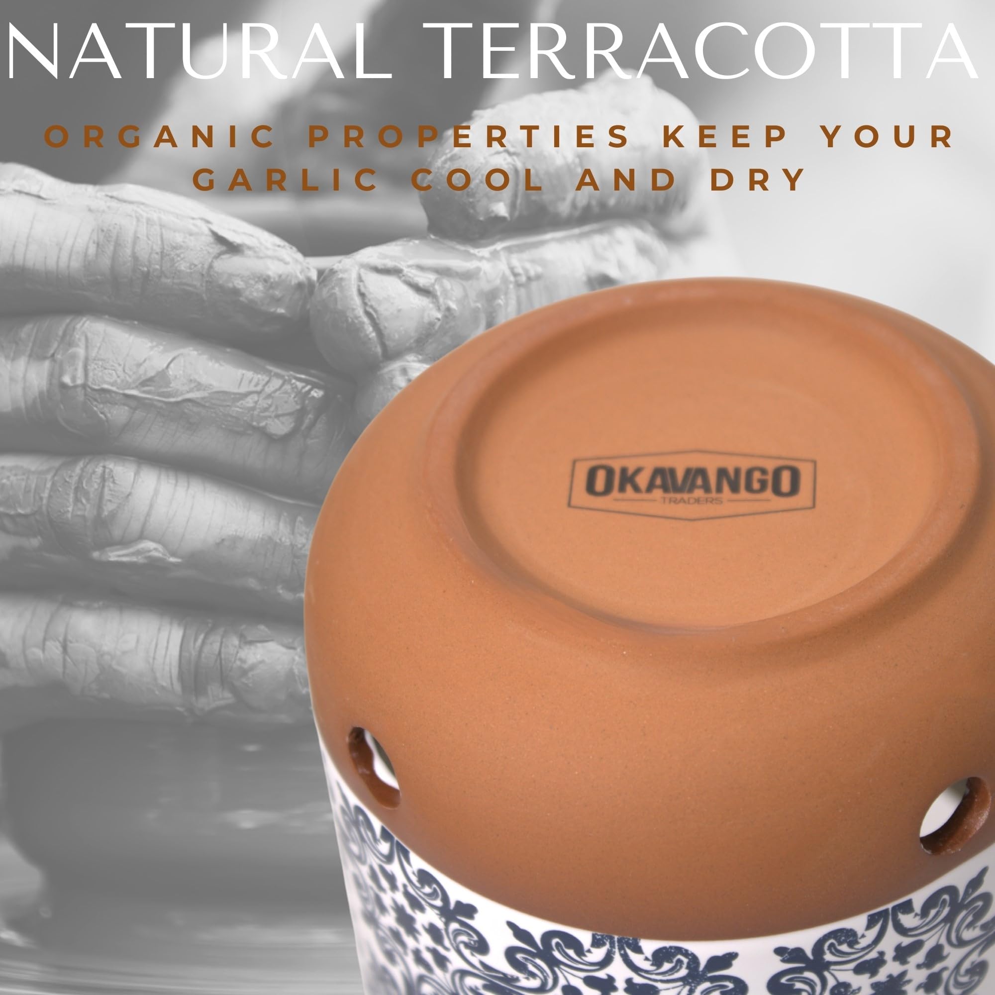 Okavango pot gros plan sur texture terre cuite pour régulation humidité