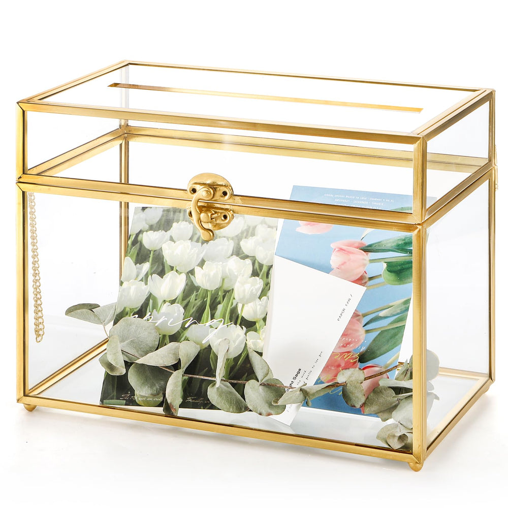Okllen boîte à cartes en verre vue de face, élégance et rangement visible