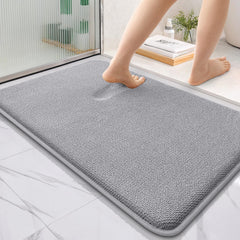 OLANLY vue avant du tapis de bain gris pour confort quotidien