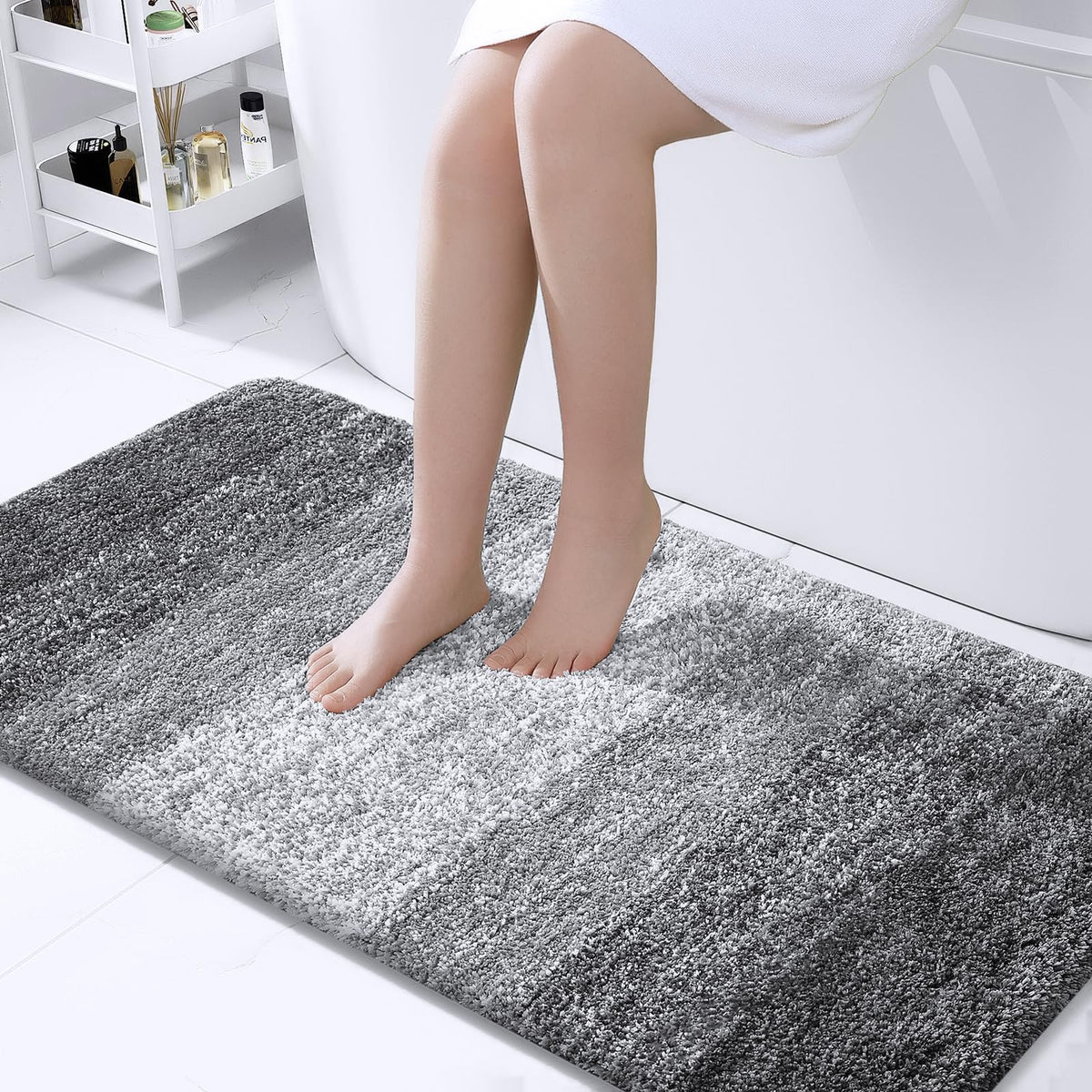 OLANLY vue de face du tapis de bain montrant design et confort