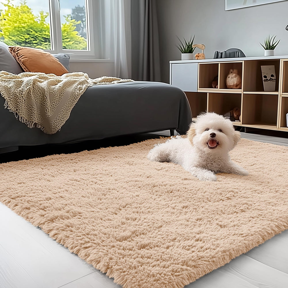 OLANLY vue avant du tapis 3x5 beige montrant confort et style