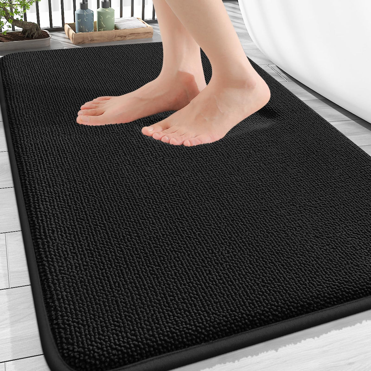 OLANLY tapis devant baignoire noir pour confort et absorption