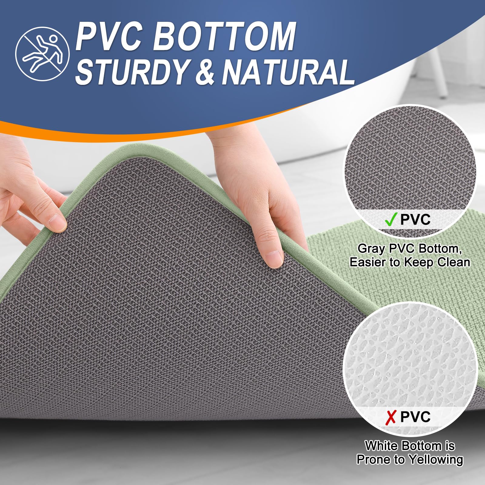OLANLY tapis posé sur carrelage montrant taille 30x20 et proportion