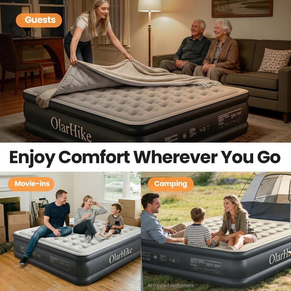 OlarHike comparaison taille king posée près d'un lit standard pour échelle
