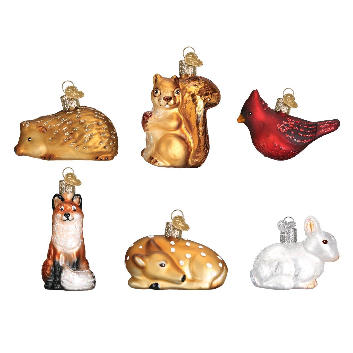 Old World Christmas coffret face montrant les six ornements, parfait pour offrir