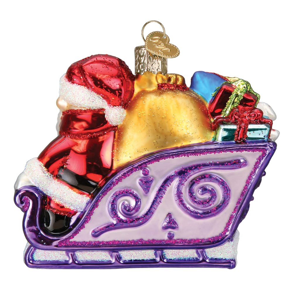 Old World Christmas gros plan peinture, détails précis et paillettes