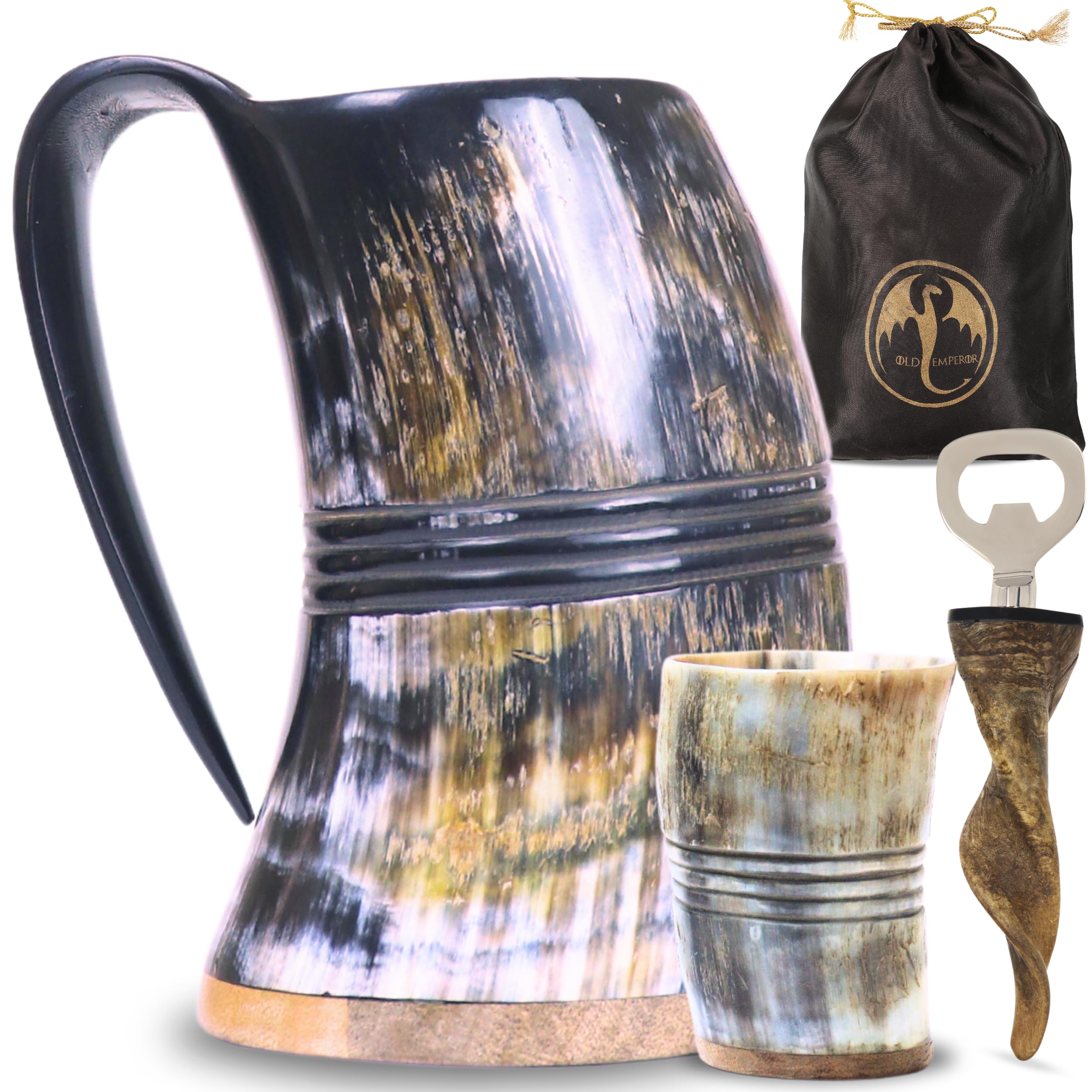 OLDEMPEROR corne-mug face avant montrant silhouette viking et robustesse