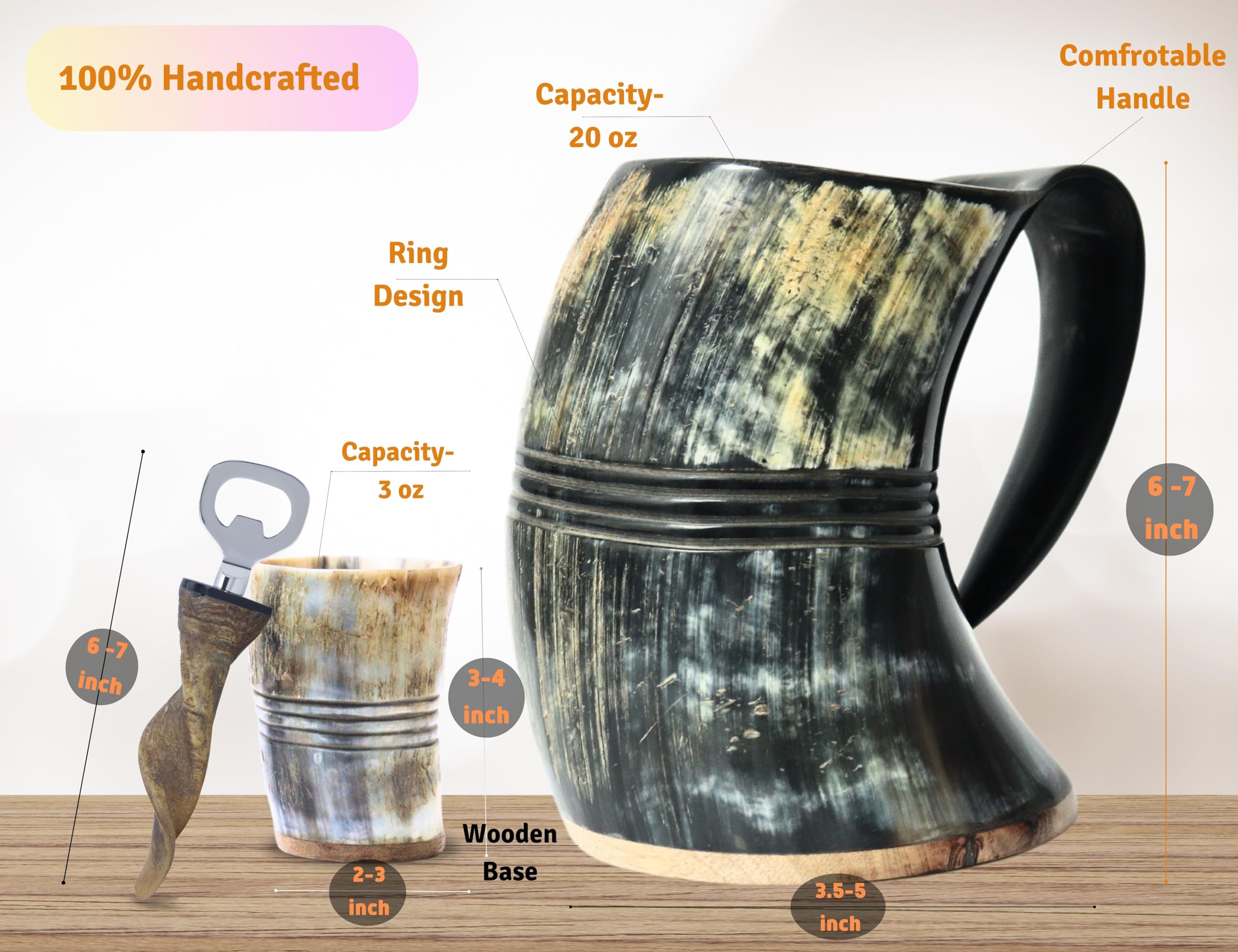 OLDEMPEROR ensemble vu de haut contenant mug, verre et ouvre-bouteille pratique