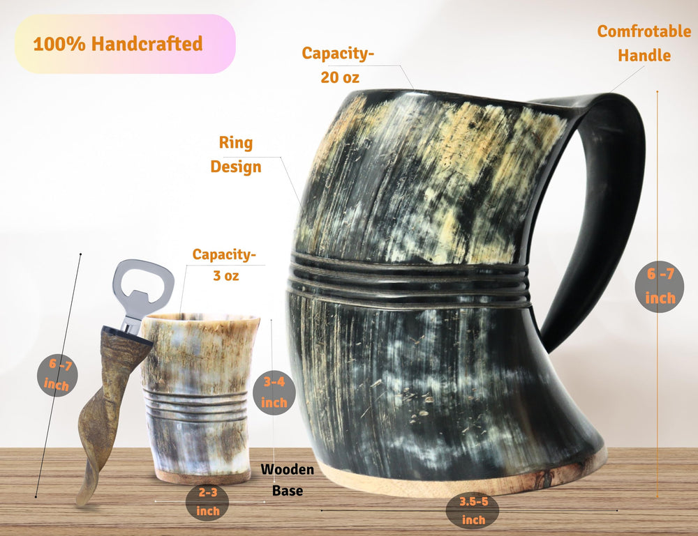 OLDEMPEROR ensemble vu de haut contenant mug, verre et ouvre-bouteille pratique