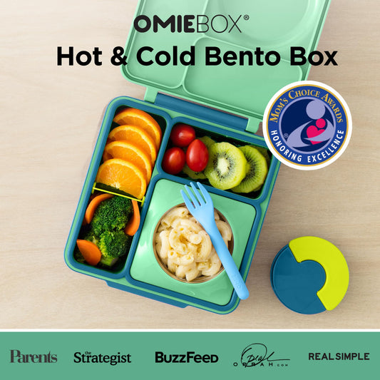 Omie OmieBox gros plan du récipient inox isolé gardant la chaleur