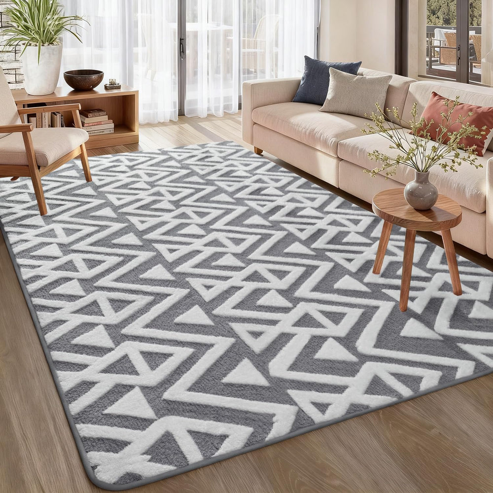 Ompaa tapis face avant gris montrant design géométrique et confort moelleux