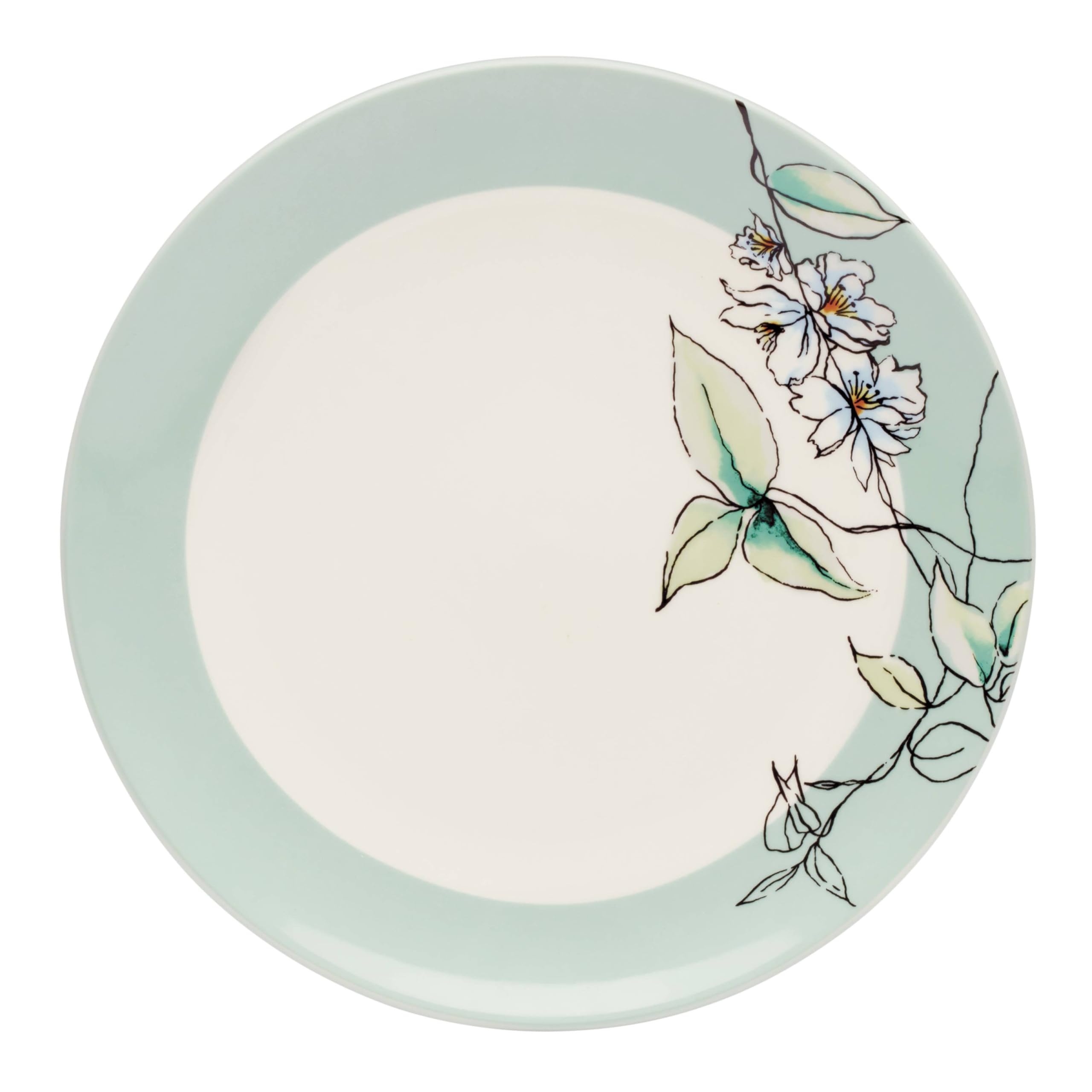 Oneida Botanica assiette à dîner gros plan présentant motifs apaisants