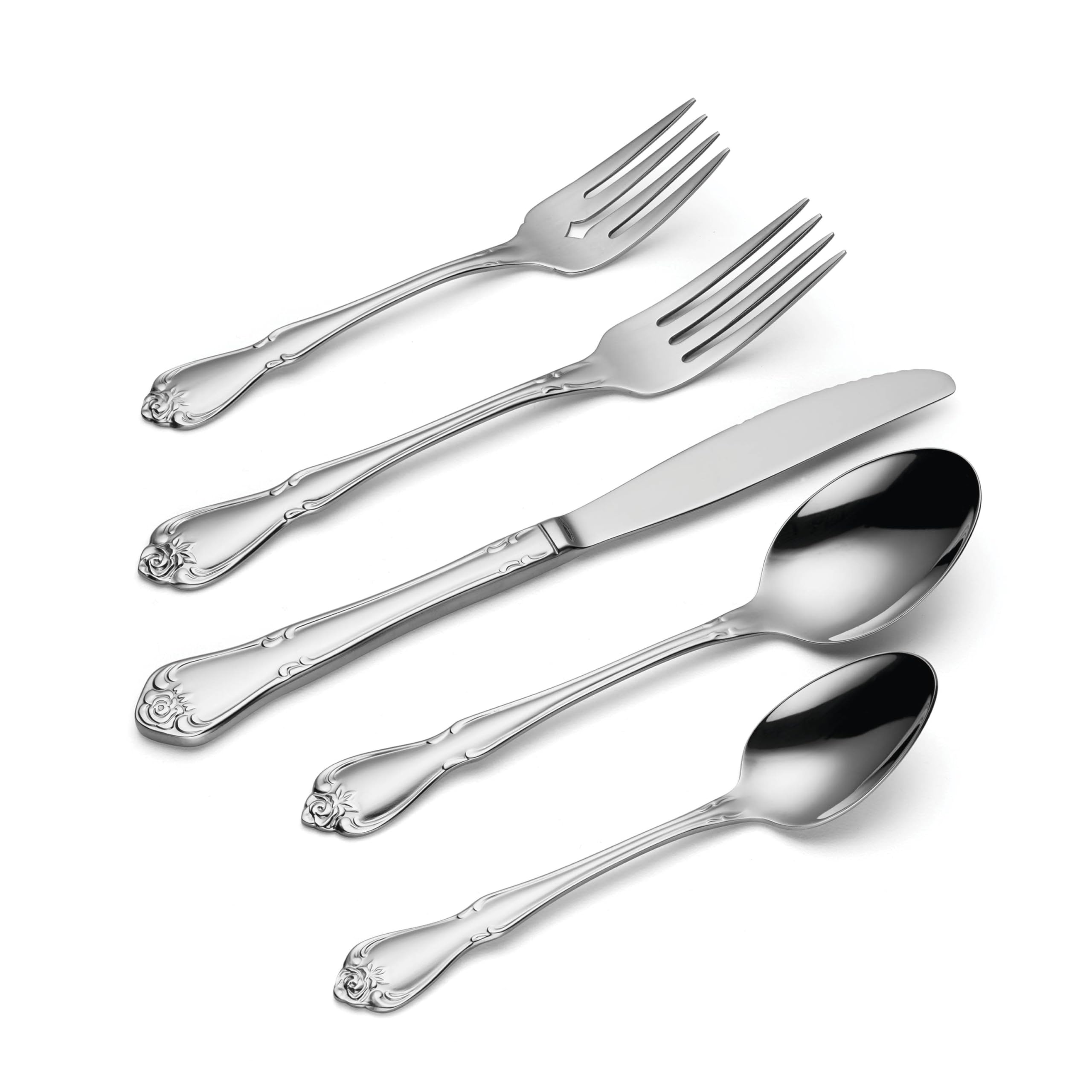 Oneida True Rose couverts en situation sur table pour un dîner soigné