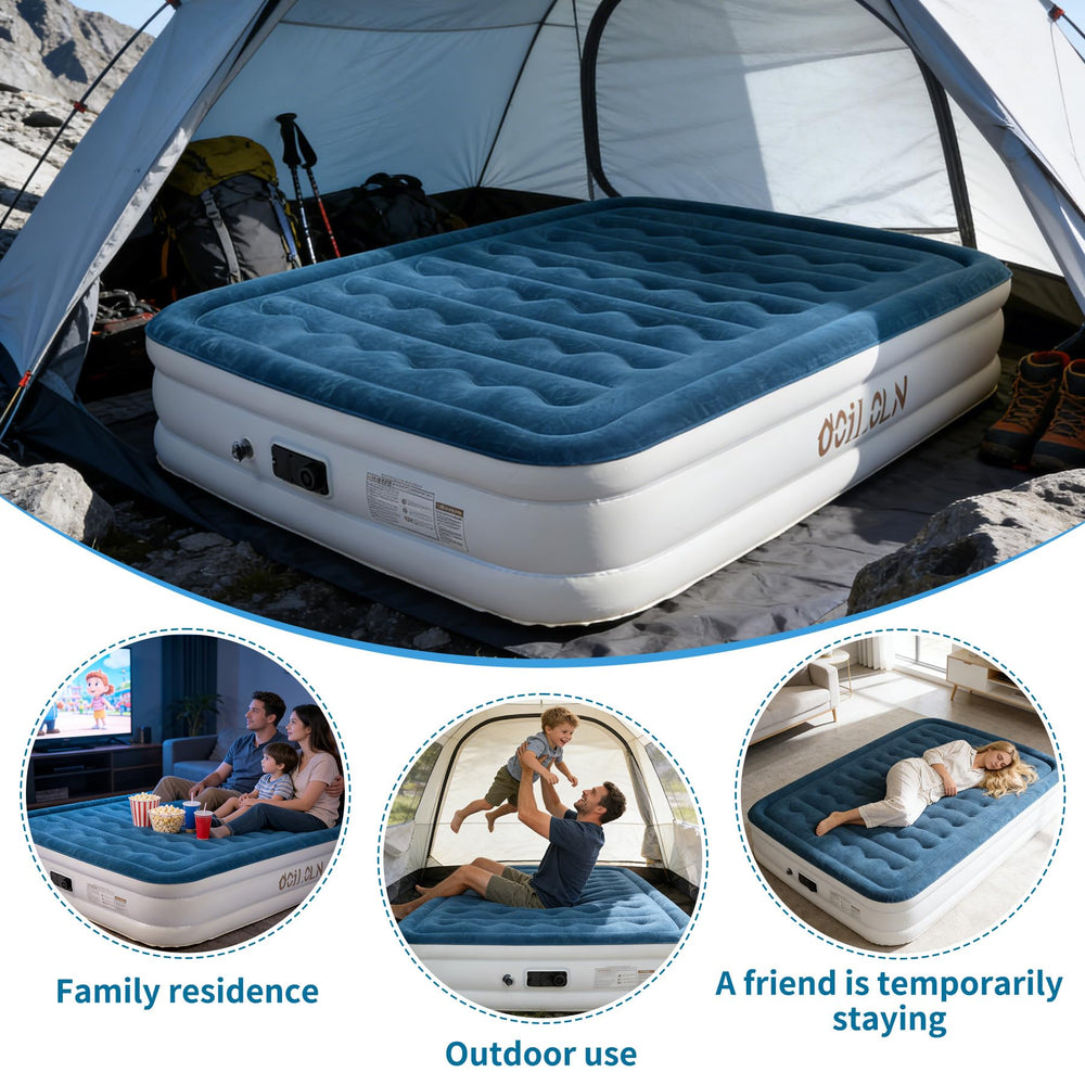 ooiloln matelas gonflé à côté d’une personne pour comparaison d’échelle et confort réel