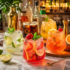 Oojami verres disposés sur table décorée pour réception soignée