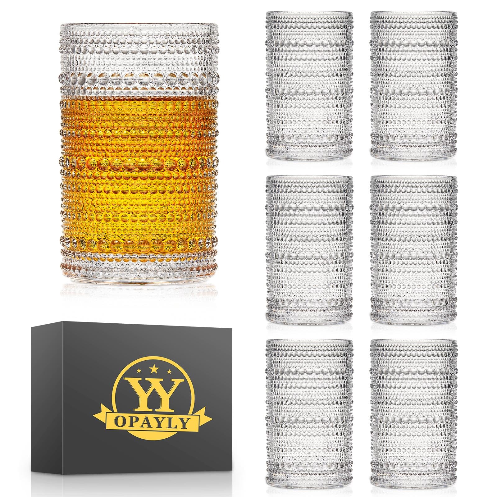 OPAYLY verre hobnail face montrant design élégant et facilité de prise