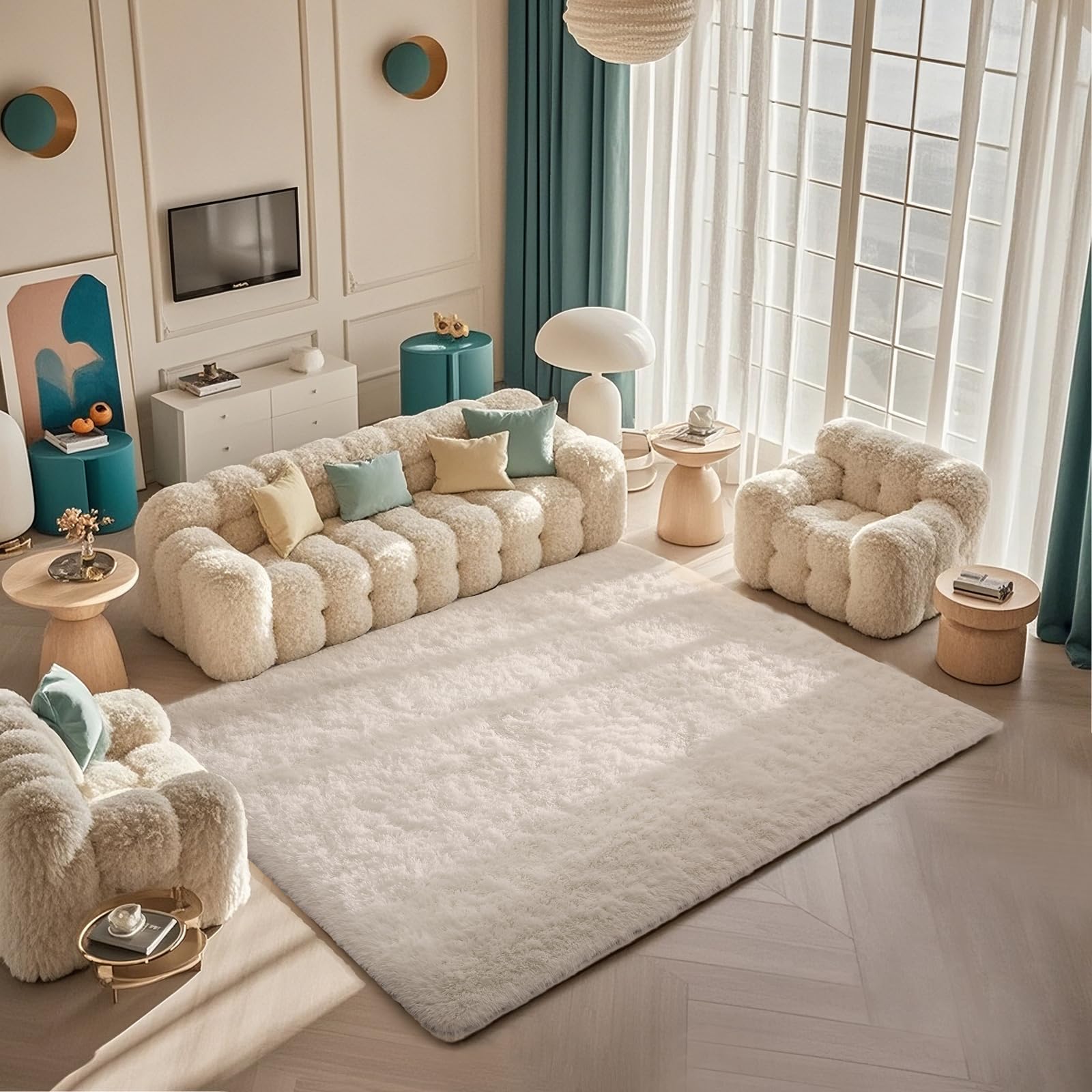 Ophanie tapis côté échelle pour visualiser taille 5x7 et proportion dans la pièce