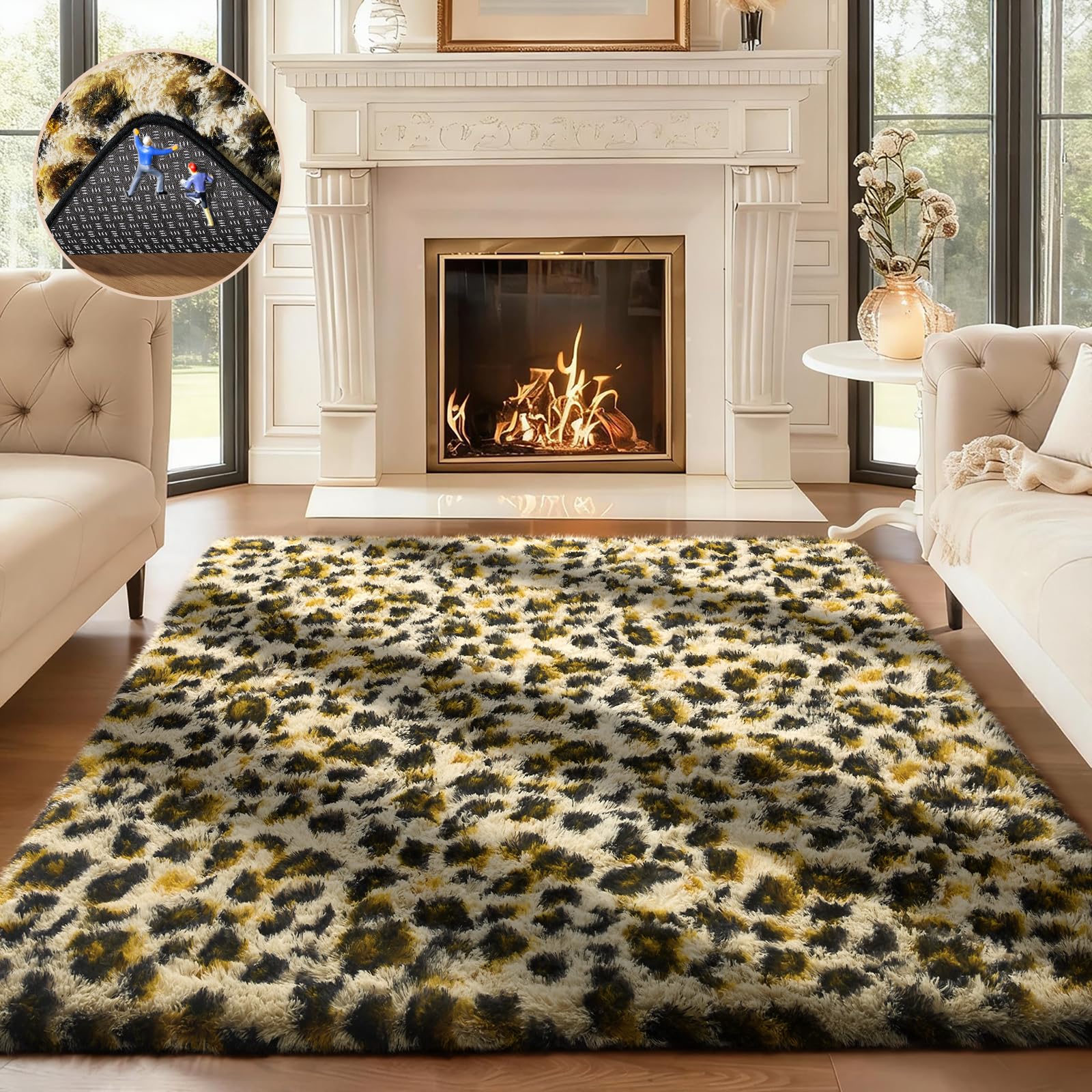 Ophanie tapis face avant motif léopard apportant chaleur décorative
