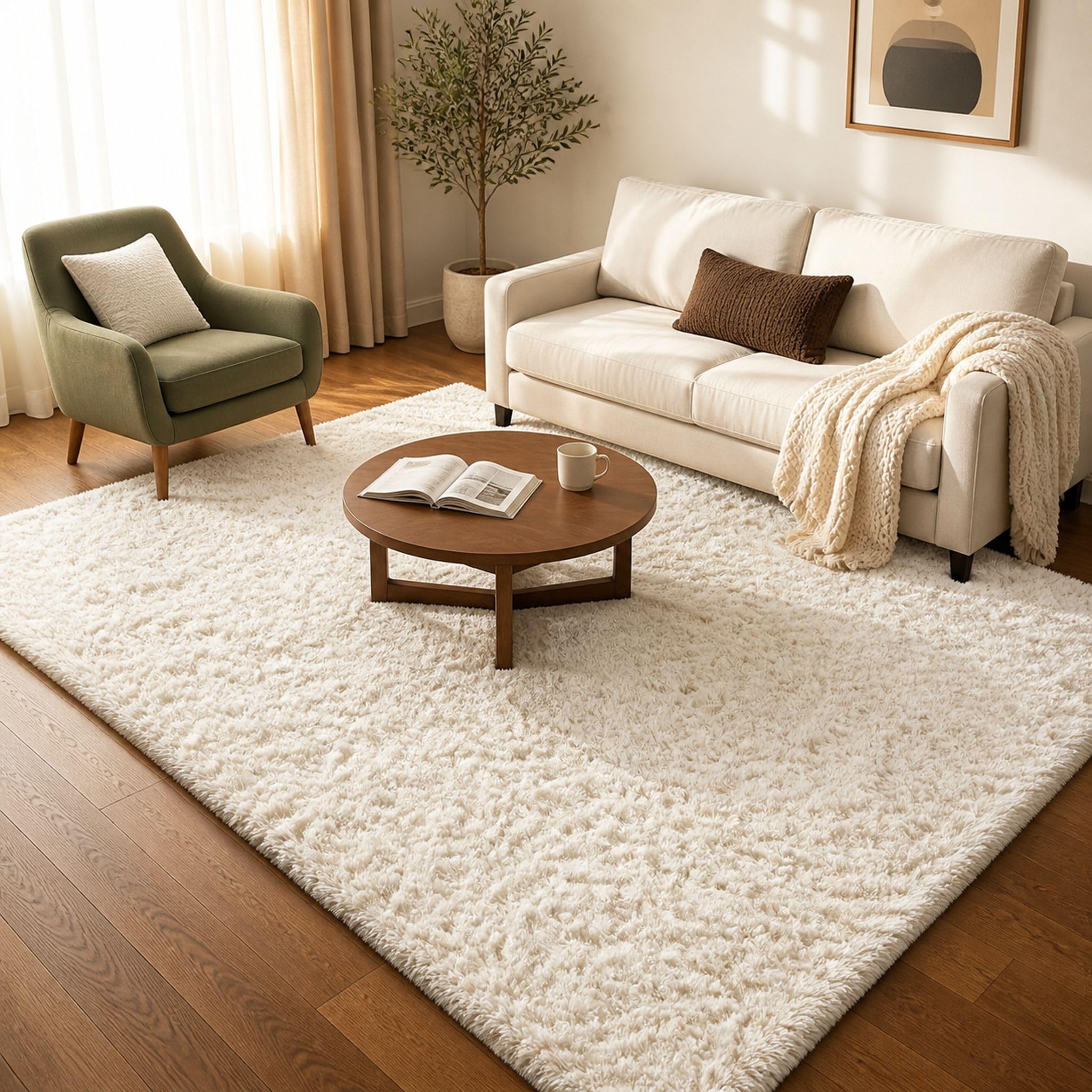 Ophanie tapis 5x7 face avant montrant couleur ivoire et bordures, ajoute chaleur à la pièce