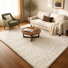 Ophanie tapis 5x7 face avant montrant couleur ivoire et bordures, ajoute chaleur à la pièce