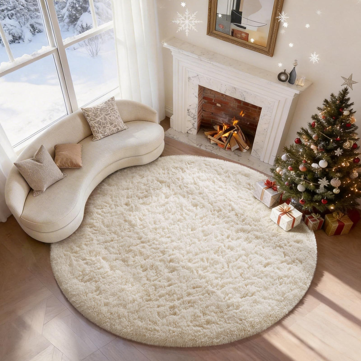 Ophanie tapis rond face avant montrant douceur et style