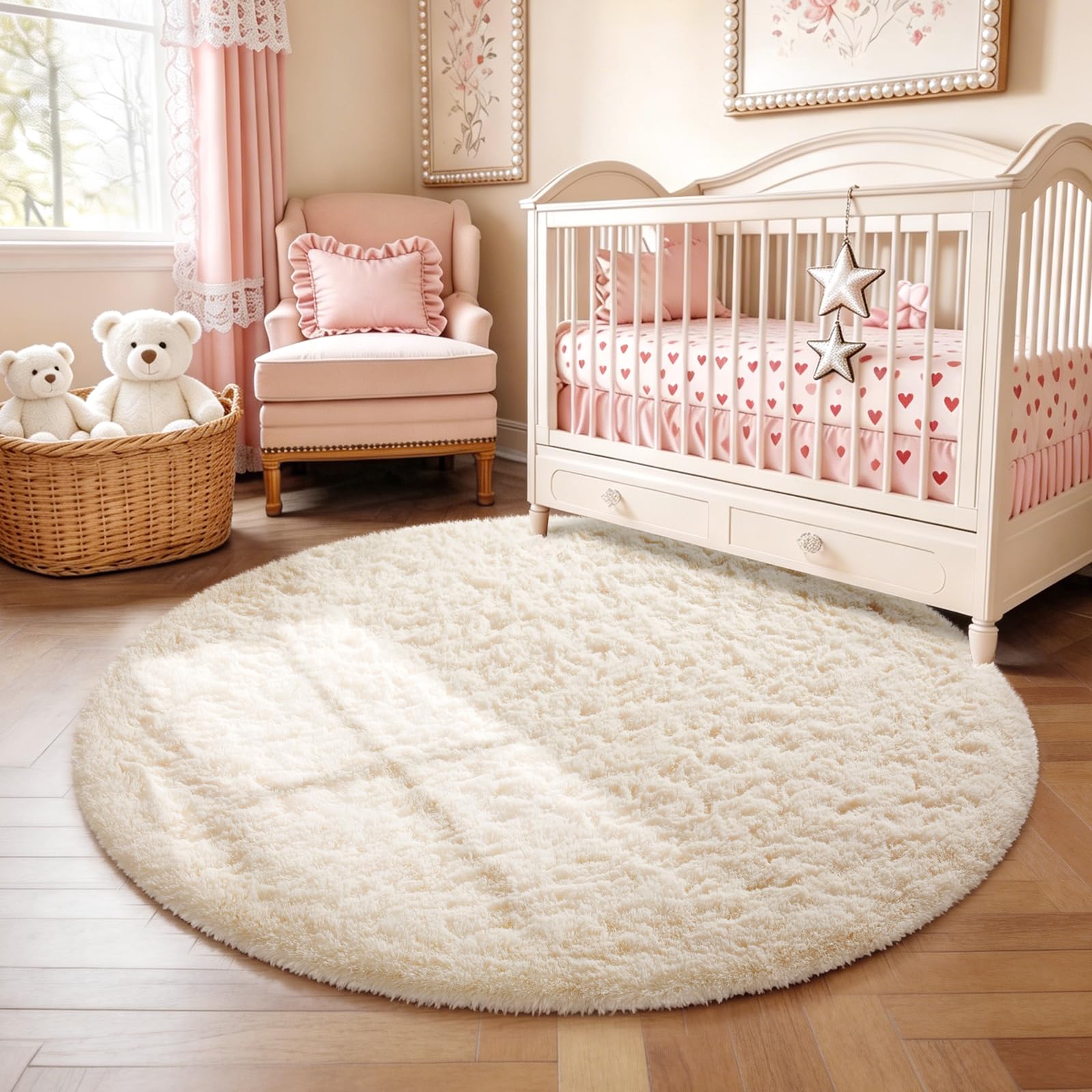 Ophanie tapis rond ivoire vue de face montrant forme circulaire et finition douce
