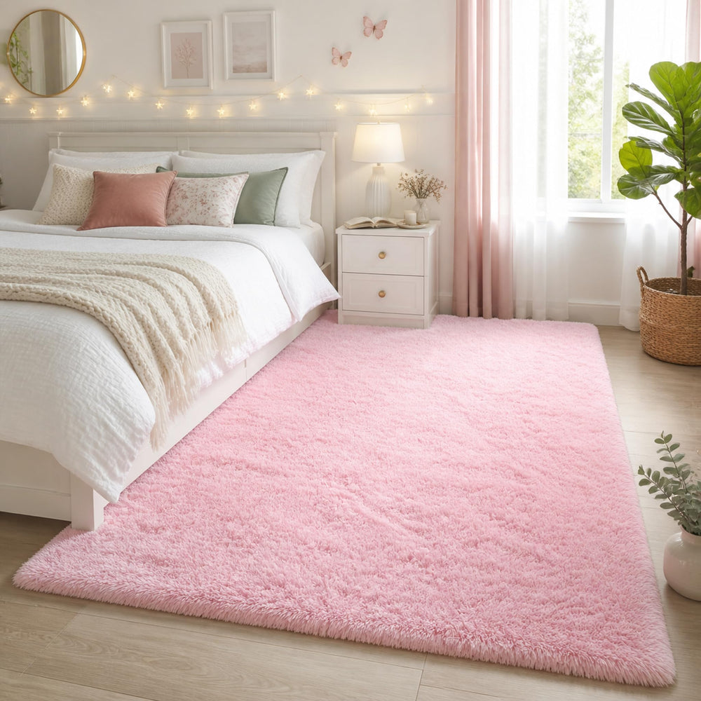 Ophanie tapis face avant montrant couleur rose et texture, apporte douceur immédiate