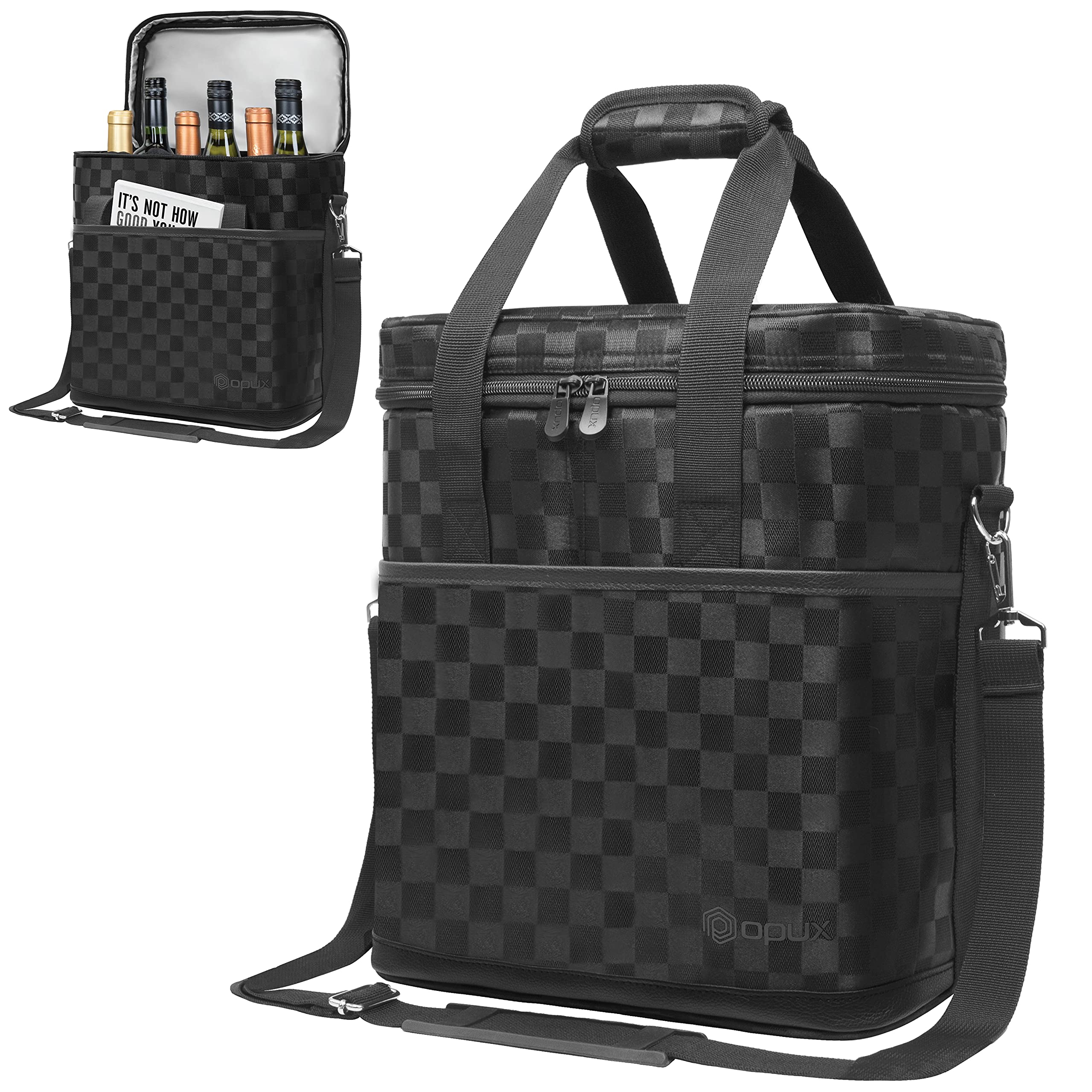 opux vue frontale du sac six bouteilles avec poche zippée, transport sécurisé