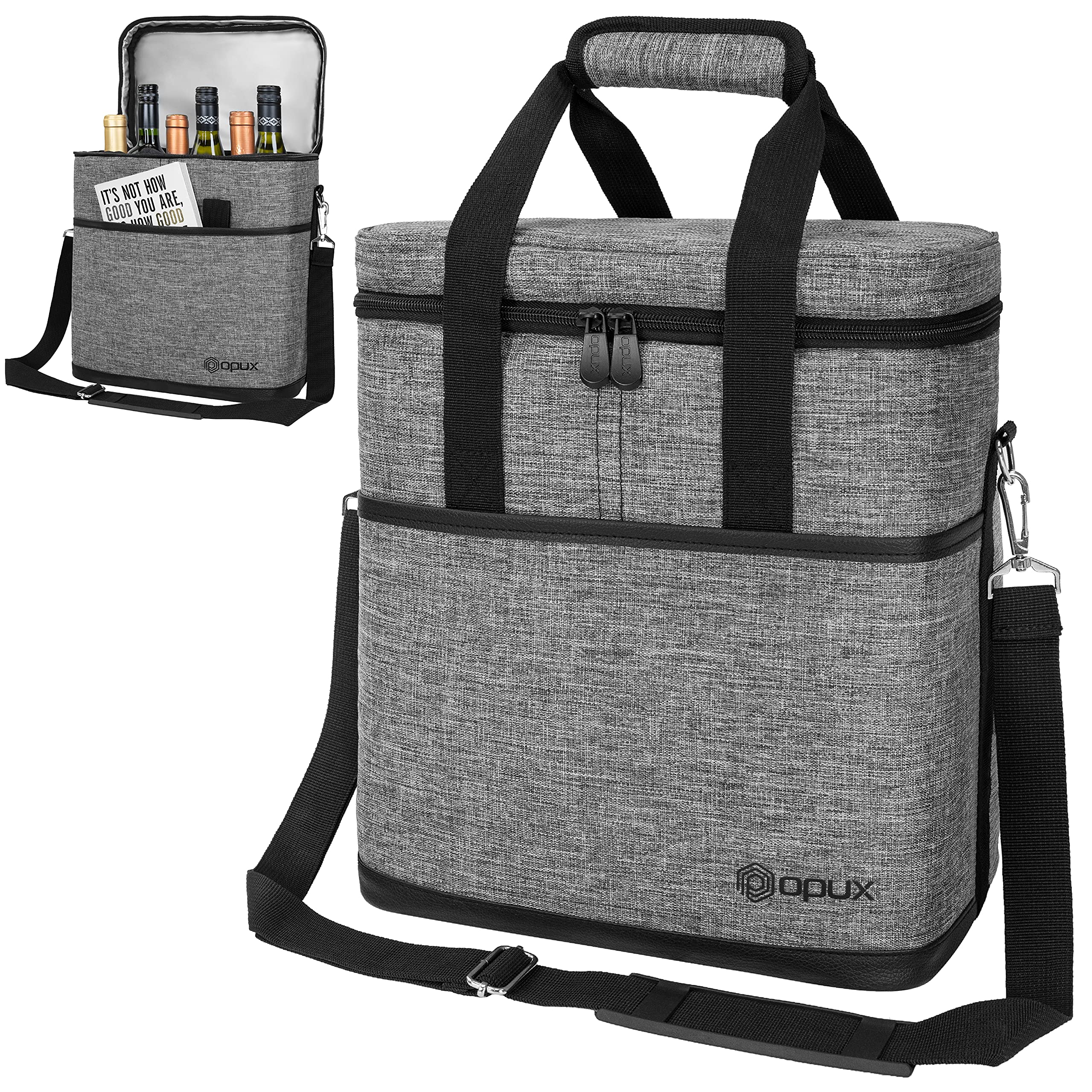 opux sac isotherme face montrant la fermeture et capacité six bouteilles