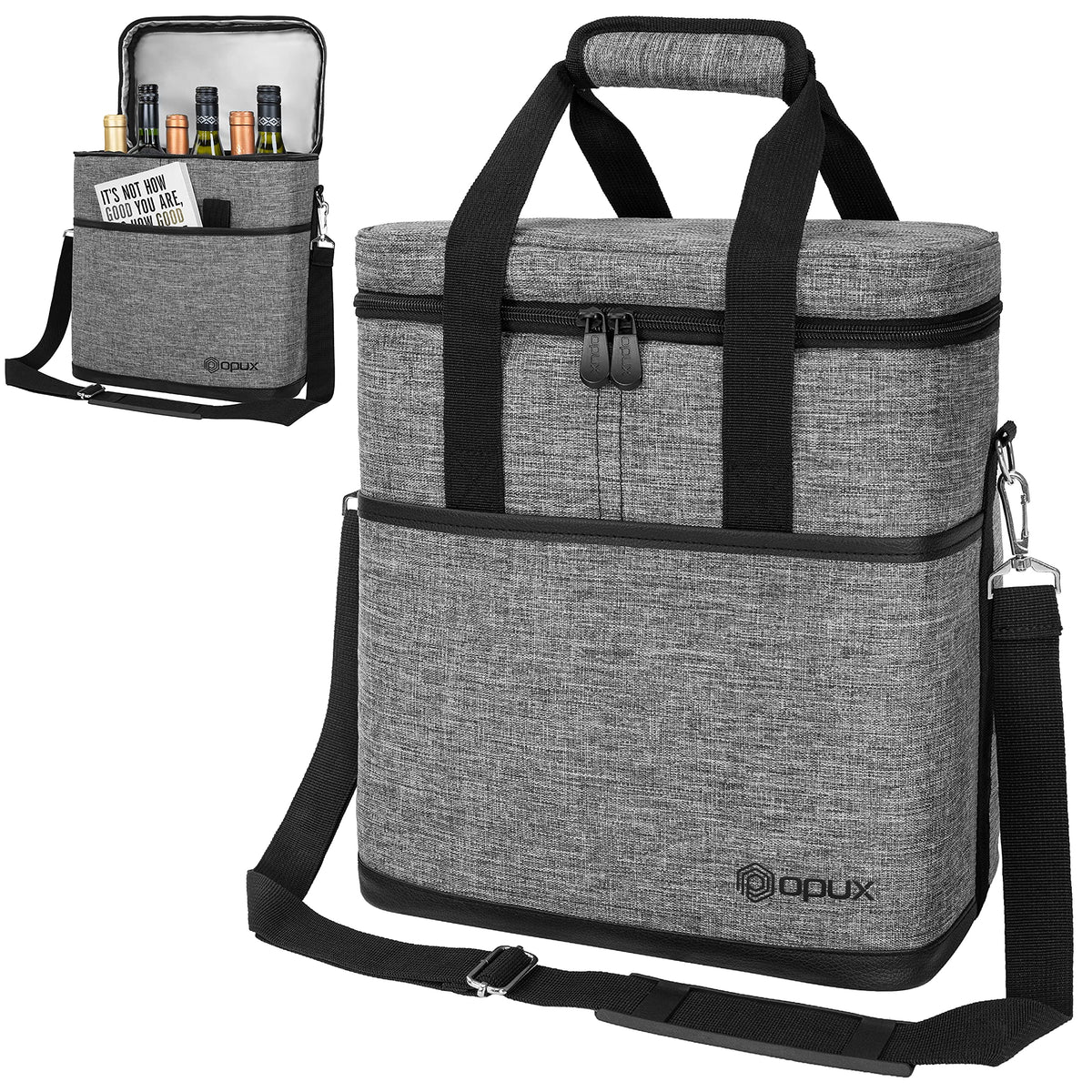 opux sac isotherme face montrant la fermeture et capacité six bouteilles
