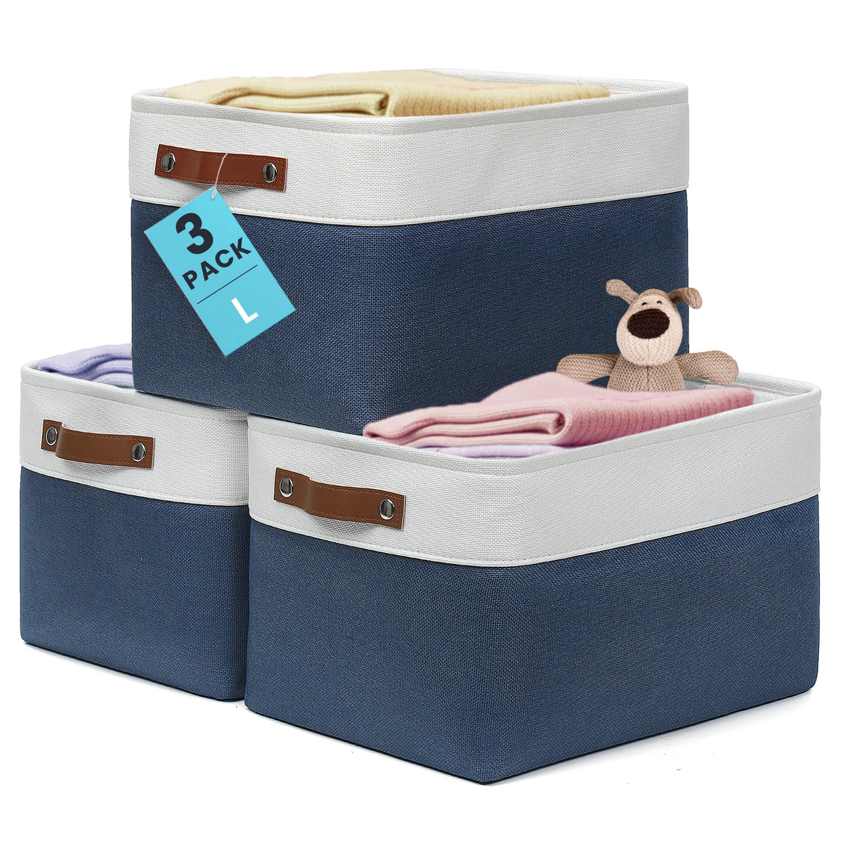 OrganiHaus panier face pack de 3 montrant gain de place