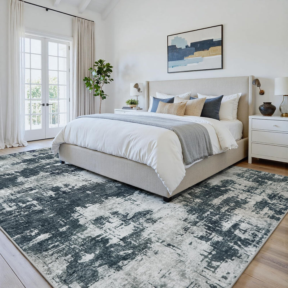 Oriannal tapis 8x10 posé dans un salon apportant chaleur visuelle